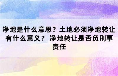 净地是什么意思？土地必须净地转让有什么意义？ 净地转让是否负刑事责任